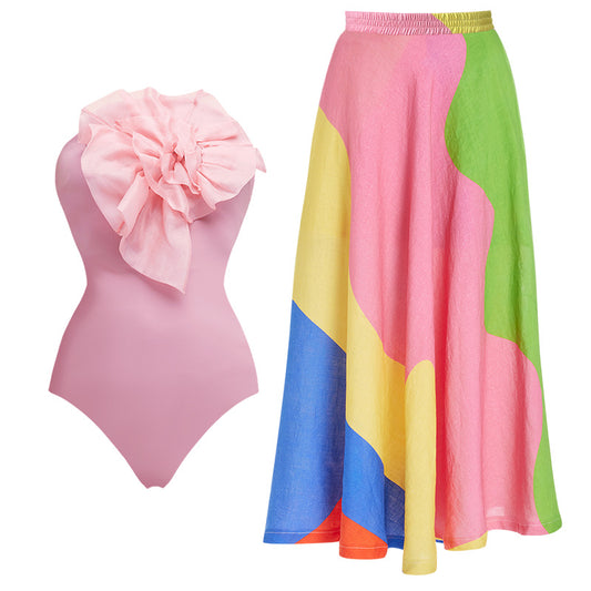 One Piece Swimsuit Deep V Halter Backless