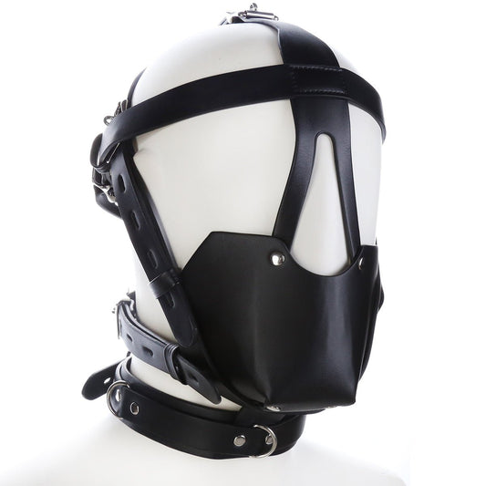 Black Leather Harness Type Head Cover - Alternative Gothic Dark Wear | Embrace Dark Aesthetic Men & Women Gothic Clothing