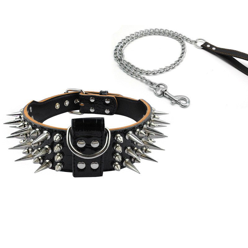 Dog Anti Bite Collar for Female M Size with Traction Rope Rivet Chain and Bully Pit Bull Design - Alternative Gothic Dark Wear | Embrace Dark Aesthetic Men & Women Gothic Clothing