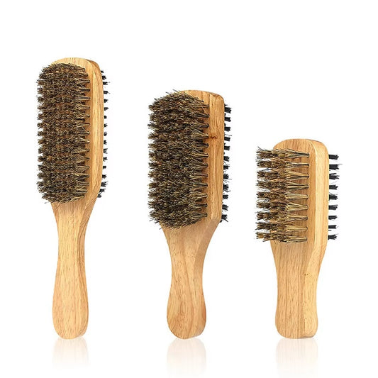 Men's Double Sided Beard Brush Portable Styling Tool With Mane Wood Handle Perfect Travel Companion
