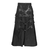 Men Gothic Cyber Punk Bondage Skirt | Long Black Maxi Kilt with Cargo Pockets