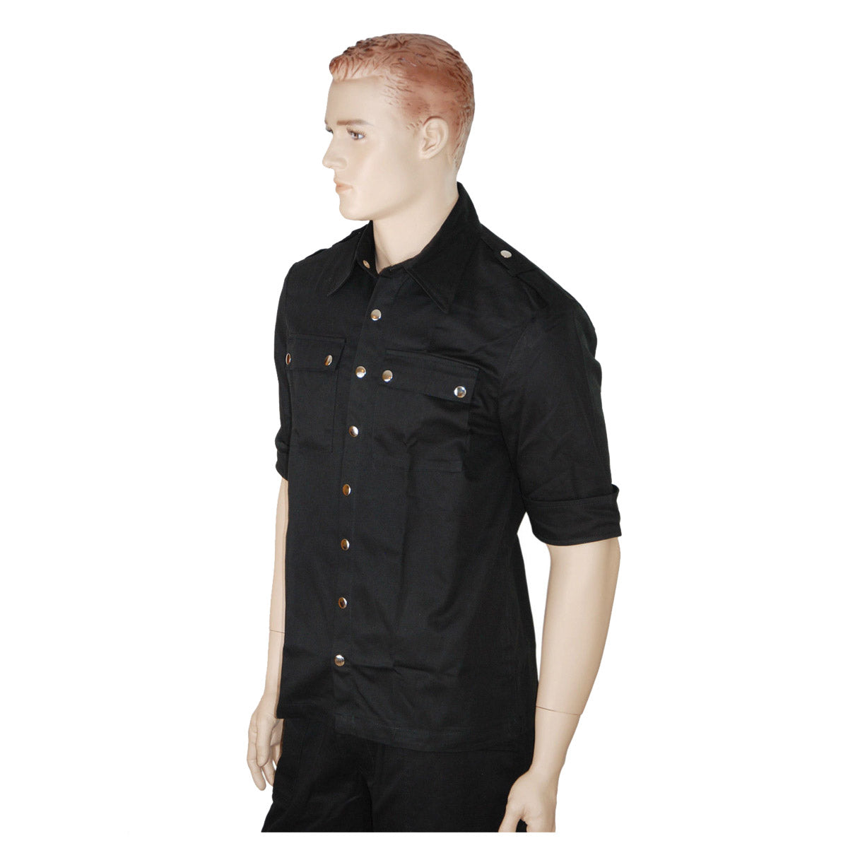 Short Sleeves Gothic Military Shirt Black Punk Shirt - Alternative Gothic Dark Wear | Embrace Dark Aesthetic Men & Women Gothic Clothing