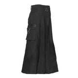 Men Gothic Cyber Punk Bondage Skirt | Long Black Maxi Kilt with Cargo Pockets