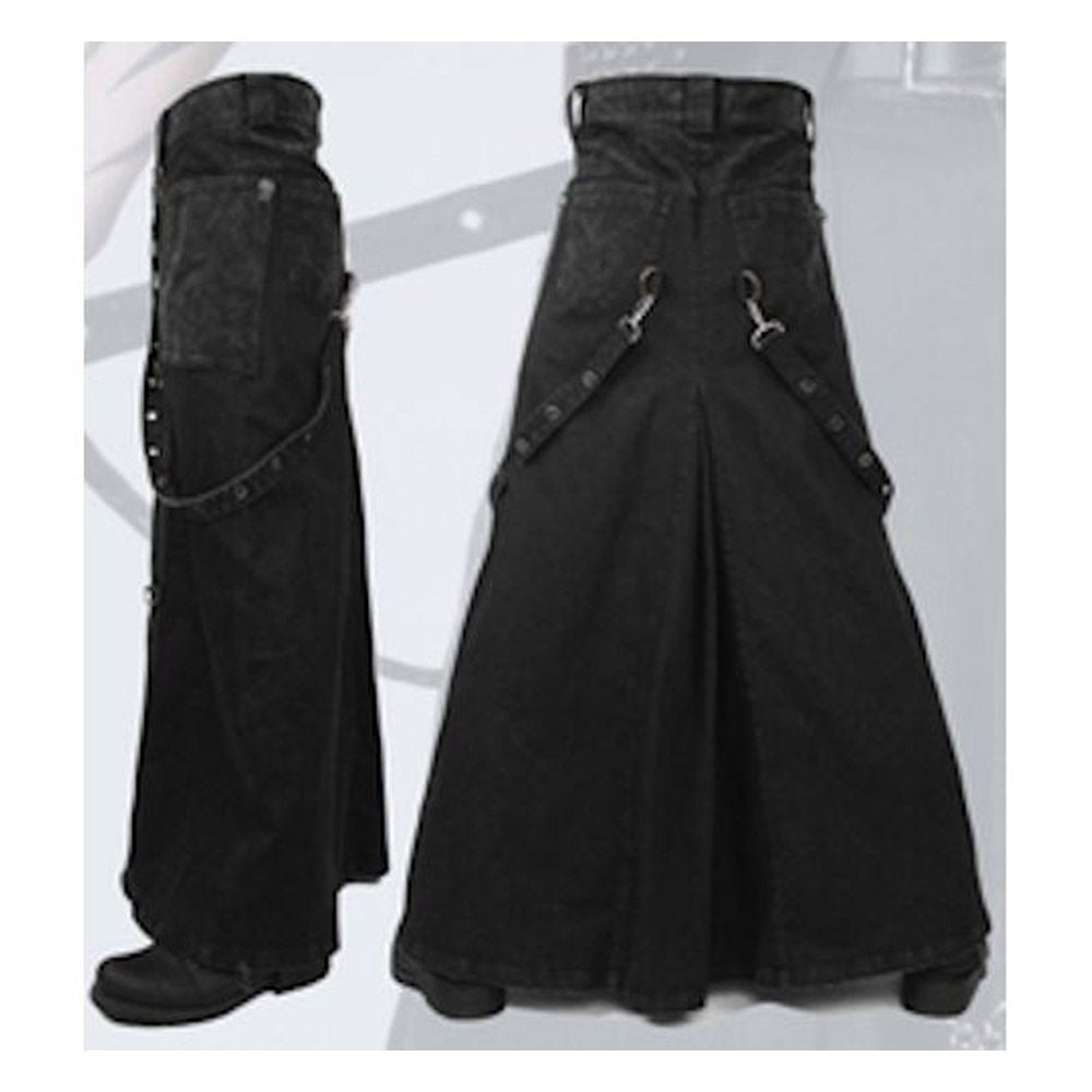 Men Tripp Gothic Long Skirt | Punk Rock Maxi Kilt with Chains & Skull Buttons