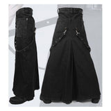 Men Tripp Gothic Long Skirt | Punk Rock Maxi Kilt with Chains & Skull Buttons