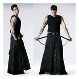 Men Tripp Gothic Long Skirt | Punk Rock Maxi Kilt with Chains & Skull Buttons