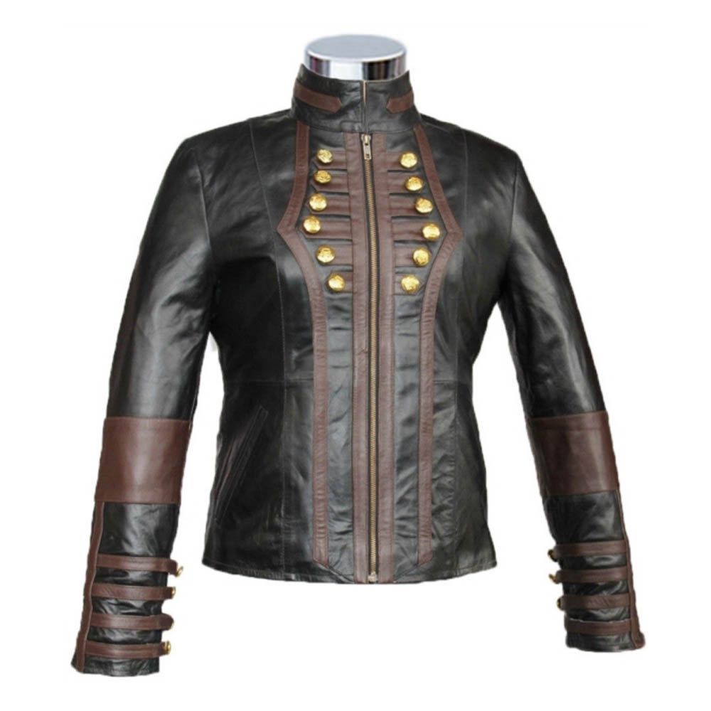 Women Genuine Leather Gun Club Jacket | Black Leather Biker Jacket with Red Lining & YKK Zippers