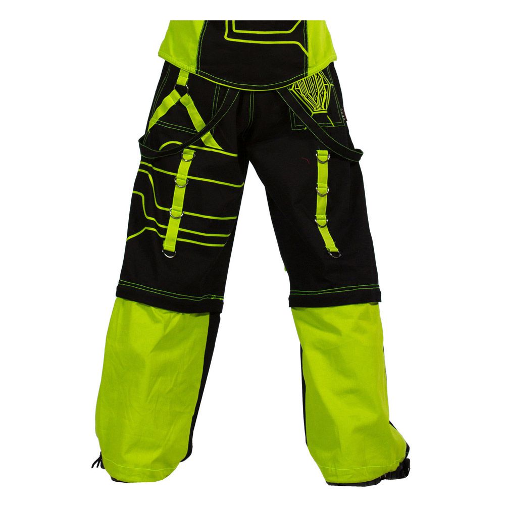Men Gothic Cyber Rave Baggy Trousers | Black Green Fear Pants with Circuit Print
