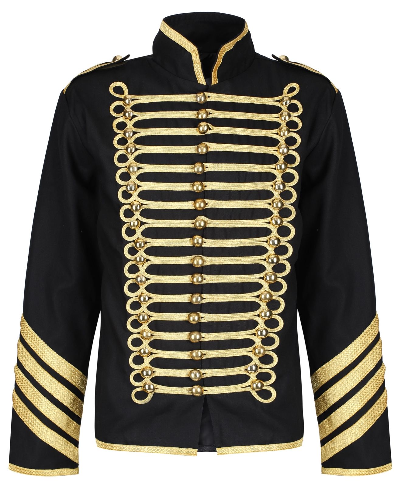 Men Golden Silver Parade Jacket | Gothic Army Drummer Coat with Metal Buttons & Rope Trim