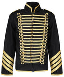 Men Golden Silver Parade Jacket | Gothic Army Drummer Coat with Metal Buttons & Rope Trim