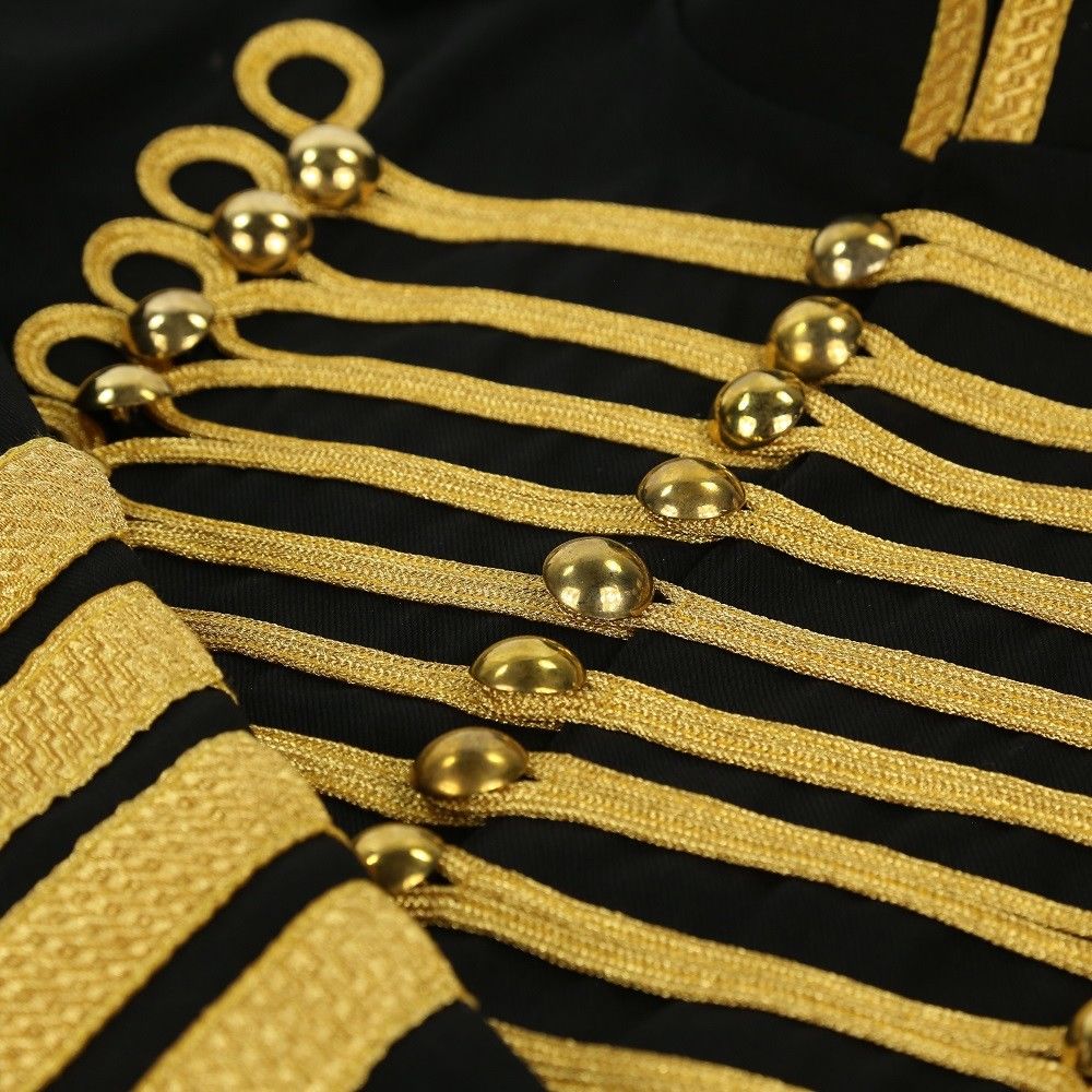 Men Golden Silver Parade Jacket | Gothic Army Drummer Coat with Metal Buttons & Rope Trim