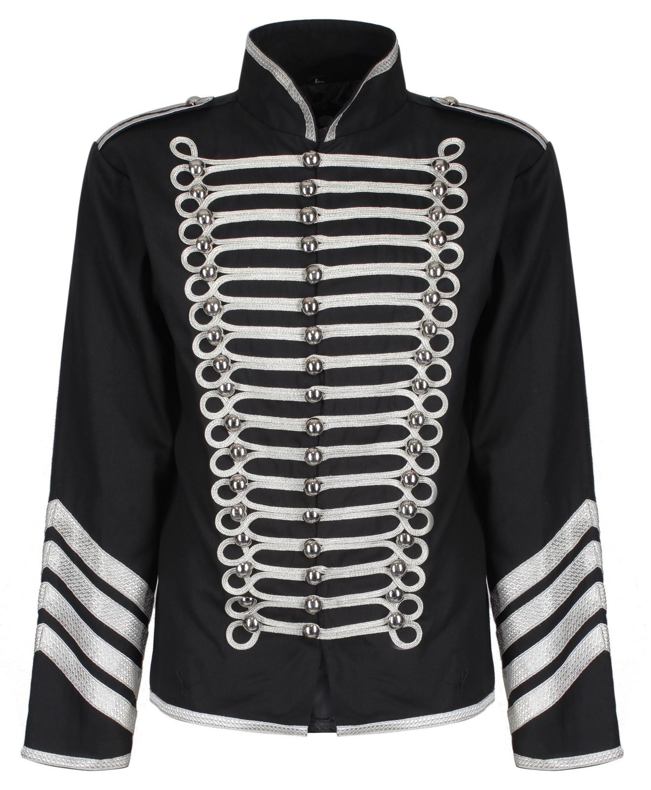 Men Golden Silver Parade Jacket | Gothic Army Drummer Coat with Metal Buttons & Rope Trim