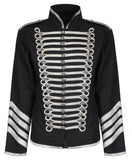 Men Golden Silver Parade Jacket | Gothic Army Drummer Coat with Metal Buttons & Rope Trim