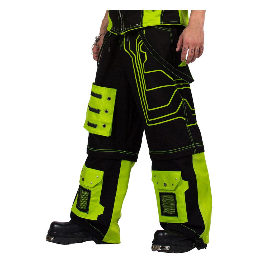 Men Gothic Cyber Rave Baggy Trousers | Black Green Fear Pants with Circuit Print