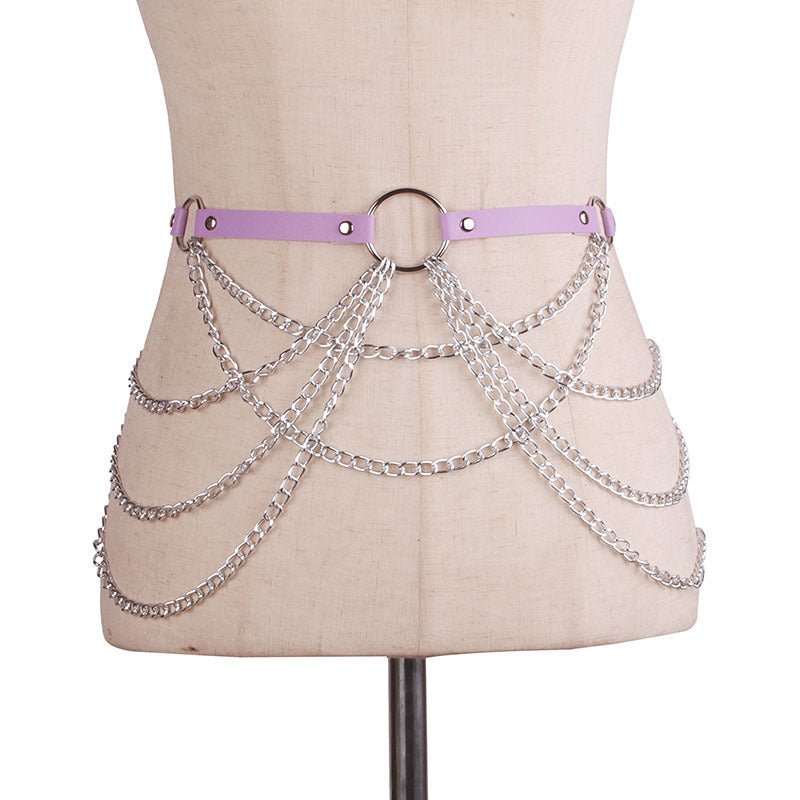 Metal Chain Leather Belt Body Chains - Alternative Gothic Dark Wear | Embrace Dark Aesthetic Men & Women Gothic Clothing