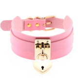 Neo Gothic Heart Metal Lock Double Layer PU Leather Pendant Necklace Punk Wrist Chokers Necklace Wrap Jewelry Adjustable Size
