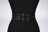 Women Black Leather Waist Belts Sexy Body Harness 3 Layer PU Metal Hoop Patchwork Rivet Belt for Lady - Alternative Gothic Dark Wear | Embrace Dark Aesthetic Men & Women Gothic Clothing