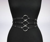 Women Black Leather Waist Belts Sexy Body Harness 3 Layer PU Metal Hoop Patchwork Rivet Belt for Lady - Alternative Gothic Dark Wear | Embrace Dark Aesthetic Men & Women Gothic Clothing