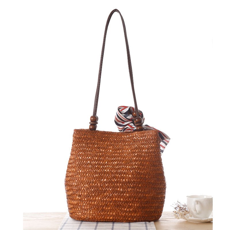 One - shoulder Straw Bag Women Bag Seaside Vacation Woven Bag Straw Bag Beach Bag - Alternative Gothic Dark Wear | Embrace Dark Aesthetic Men & Women Gothic Clothing
