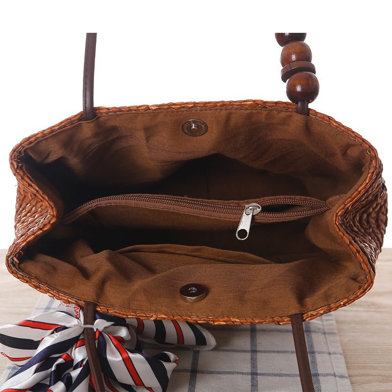 One - shoulder Straw Bag Women Bag Seaside Vacation Woven Bag Straw Bag Beach Bag - Alternative Gothic Dark Wear | Embrace Dark Aesthetic Men & Women Gothic Clothing