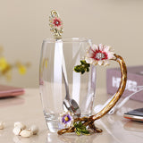 Light Luxury Enamel Water Cup Tea Cup Household High Temperature Resistant Crystal Glass Flower Tea Cup