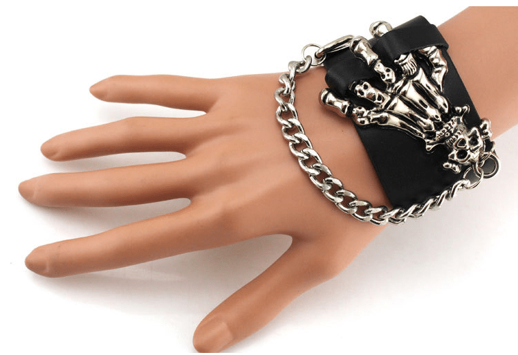 Aroncent 3 Piece Set Spike Studded Rivet Punk Rock Biker Leather Bracelets with Wide Straps and Adjustable Chain Wristbands - Alternative Gothic Dark Wear | Embrace Dark Aesthetic Men & Women Gothic Clothing