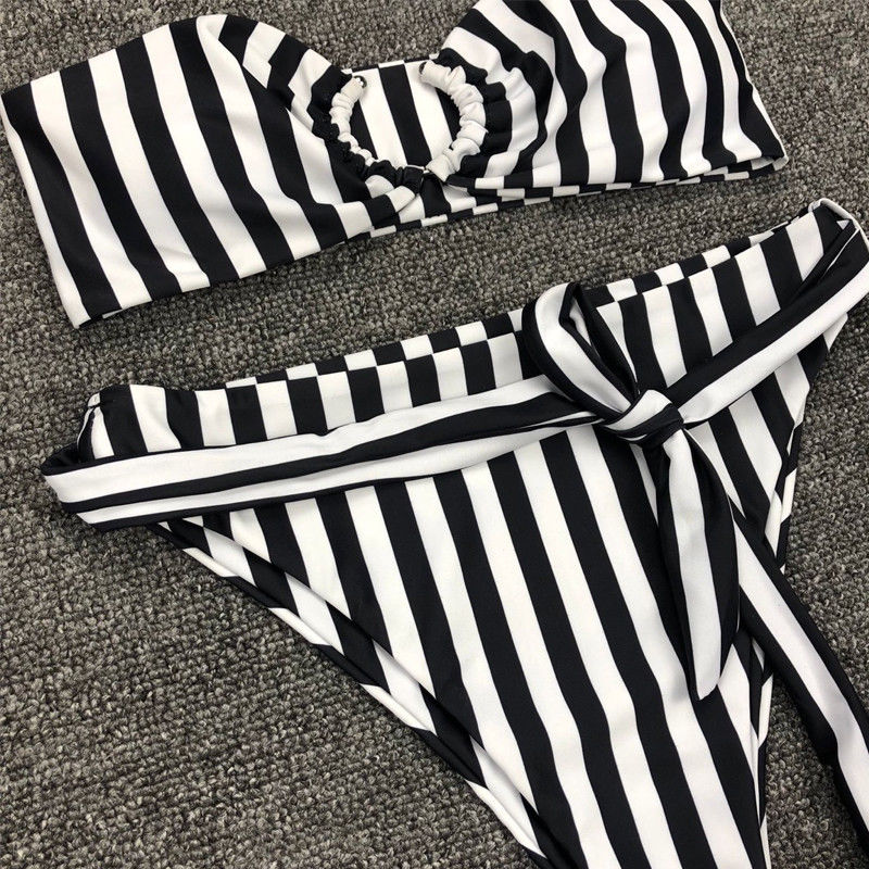 Double-sided striped split bikini