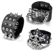 Aroncent 3 Piece Set Spike Studded Rivet Punk Rock Biker Leather Bracelets with Wide Straps and Adjustable Chain Wristbands - Alternative Gothic Dark Wear | Embrace Dark Aesthetic Men & Women Gothic Clothing