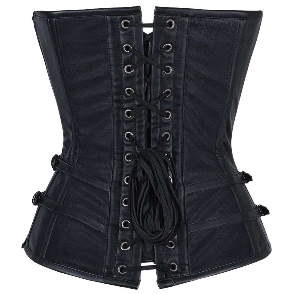 Women Gothic Faux Leather Overbust Corset | Sexy Steel Boned Waist Training Corset