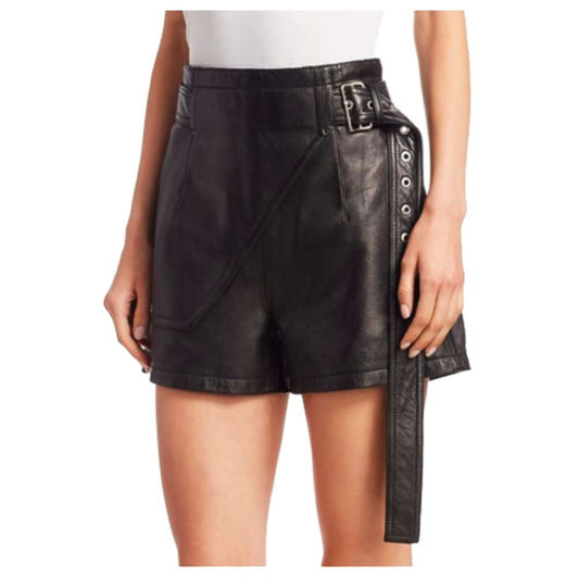 Women Genuine Lambskin Leather Shorts | Moto Biker High-Waist Hot Pants