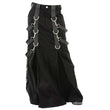 Men Gothic Steampunk Belt Denim Black Kilt | Pleated Canvas Skirt with D-Rings & Straps