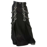 Men Gothic Steampunk Belt Denim Black Kilt | Pleated Canvas Skirt with D-Rings & Straps