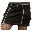 Women Gothic Mini Skirt with Double Zippers | Black Bondage Skirt with Straps & Pouches