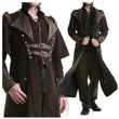 Men Steampunk Brown Velvet Coat | VTG Regency Highwayman Full-Length Frock with Faux Leather Details
