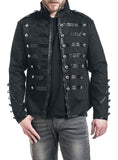 Men Gothic Drummer Parade Coat | Black Steampunk Officer Jacket with Gold Epaulettes