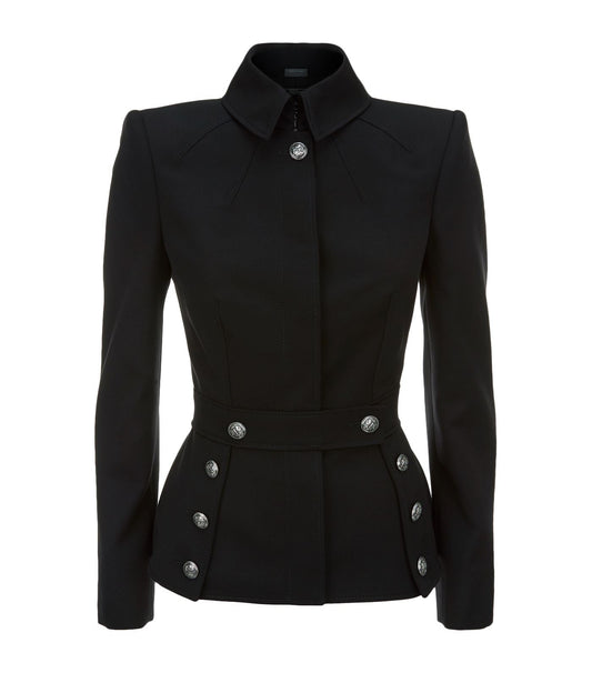 Women Black Wool Gothic Military Coat | Victorian Style Long Winter Jacket