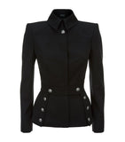 Women Black Wool Gothic Military Coat | Victorian Style Long Winter Jacket