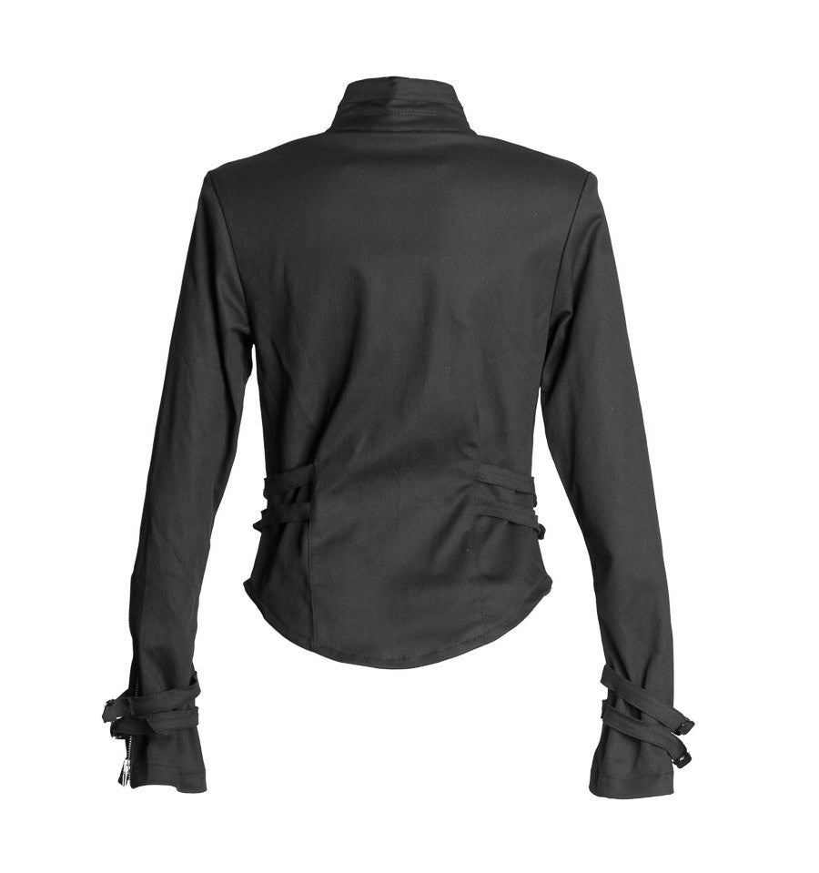 Women Black Denim Biker Jacket | Military Punk Long Sleeve Motorcycle Coat