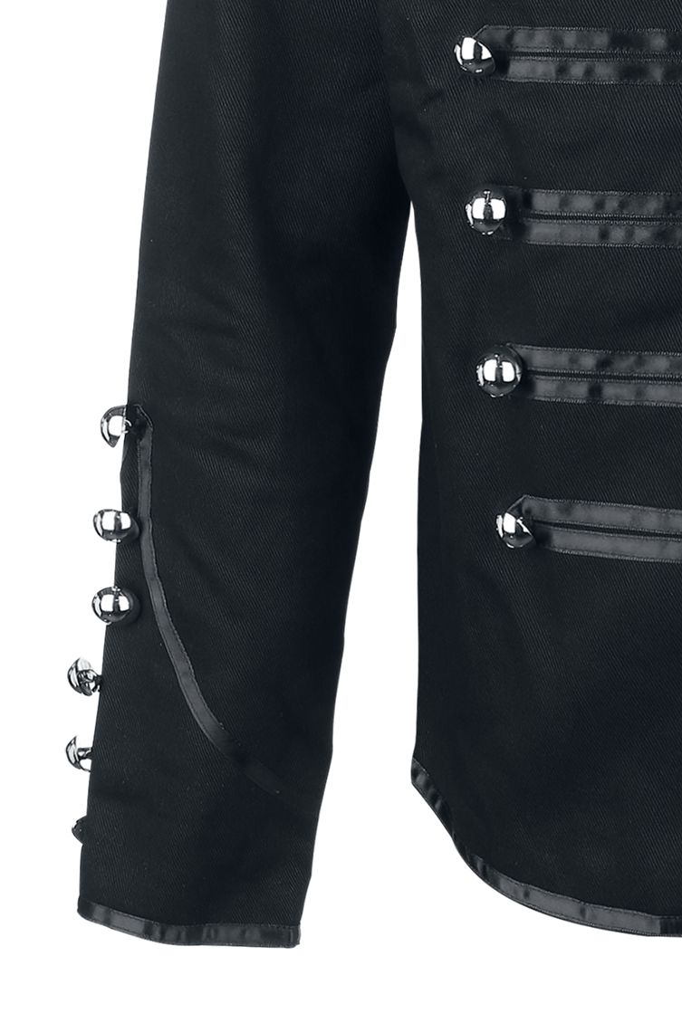 Men Gothic Drummer Parade Coat | Black Steampunk Officer Jacket with Gold Epaulettes