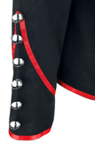Men Steampunk Drummer Parade Coat | Black Military Jacket with Red Straps & Silver Buttons