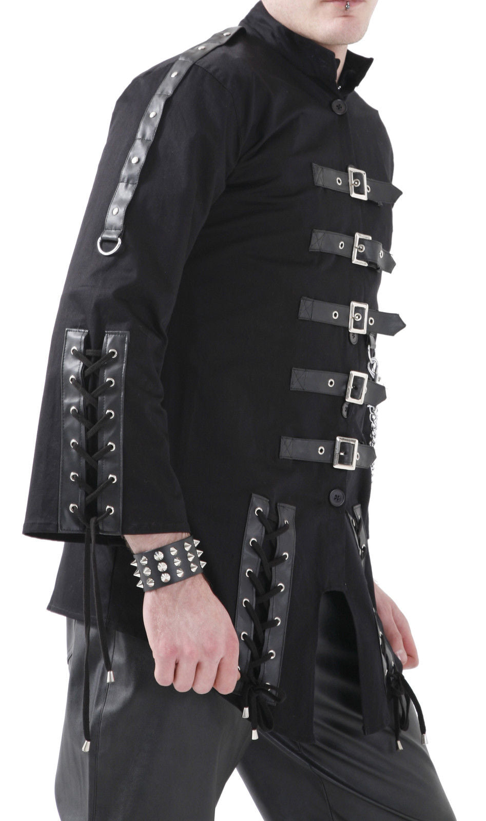 Cyber Emo Chain Jacket | Gothic Corset Lace-Up Black Punk Jacket with Metal Chains Jacket