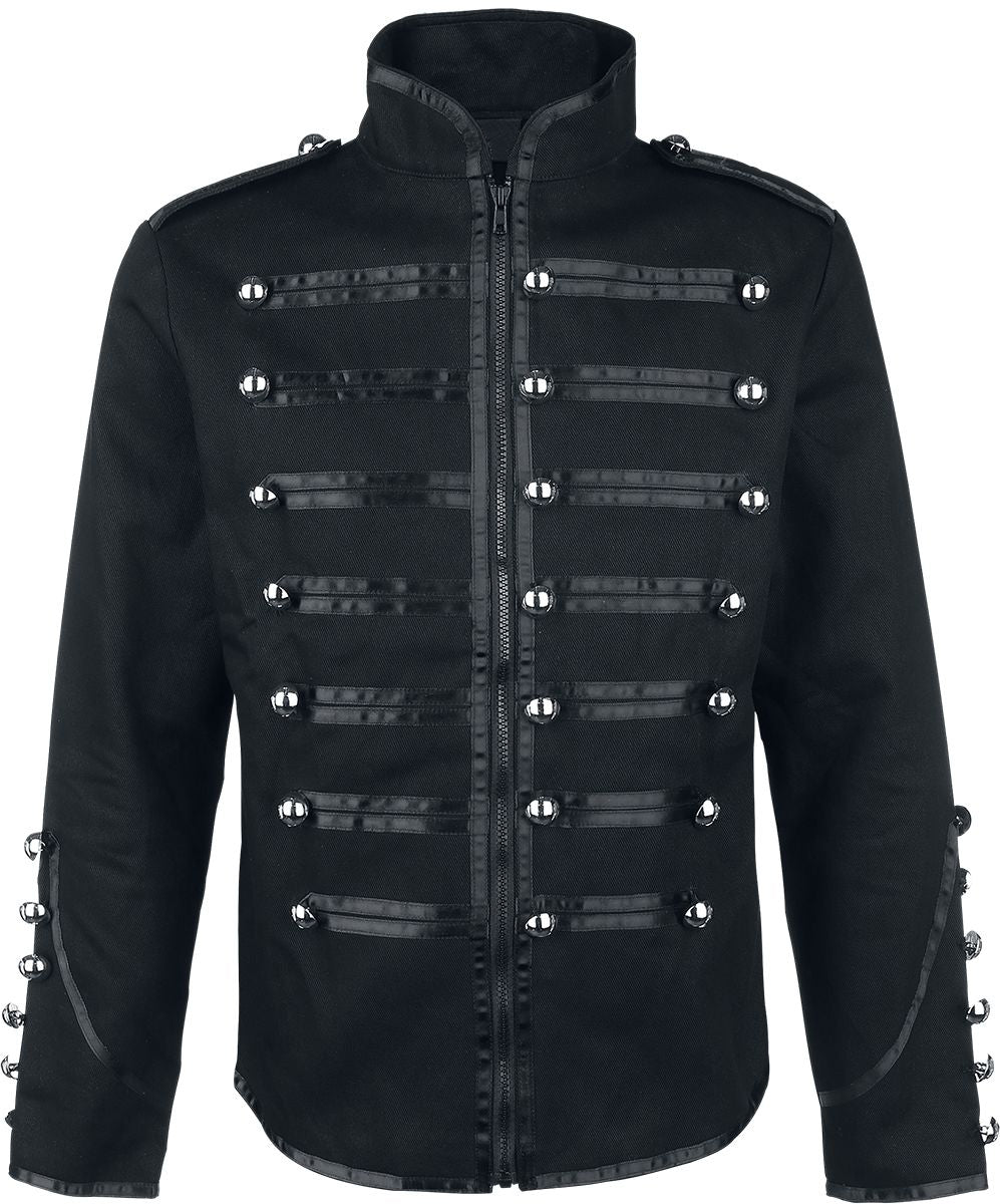 Men Gothic Drummer Parade Coat | Black Steampunk Officer Jacket with Gold Epaulettes