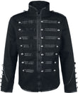 Men Gothic Drummer Parade Coat | Black Steampunk Officer Jacket with Gold Epaulettes