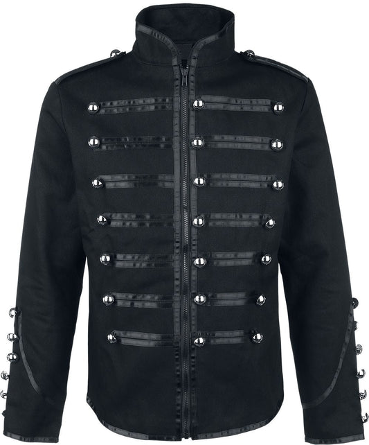 Men Gothic Drummer Parade Coat | Black Steampunk Officer Jacket with Gold Epaulettes