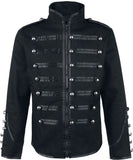 Men Gothic Drummer Parade Coat | Black Steampunk Officer Jacket with Gold Epaulettes