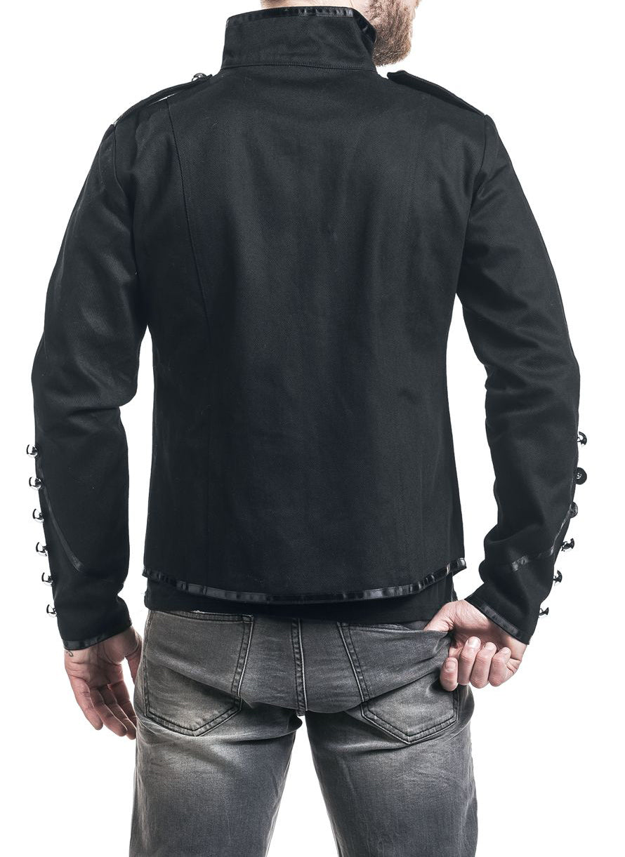 Men Gothic Drummer Parade Coat | Black Steampunk Officer Jacket with Gold Epaulettes