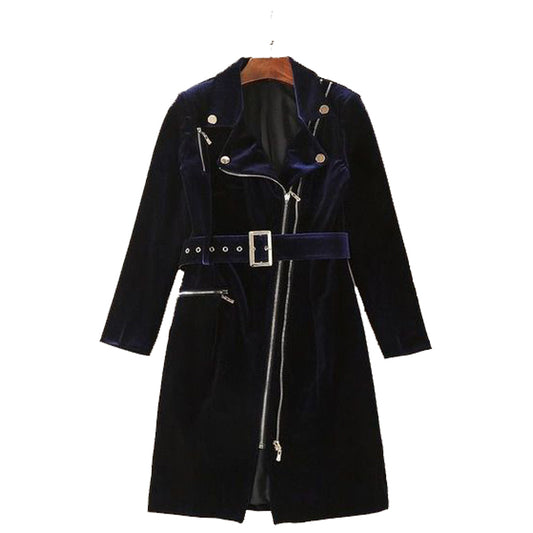Women Slim Velvet Gothic Coat | Zipper Front Elegant Goth Outerwear