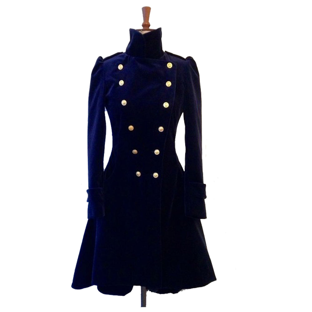 Military Double-Breasted Royal Blue Velvet Coat | Gothic Formal Men Jacket