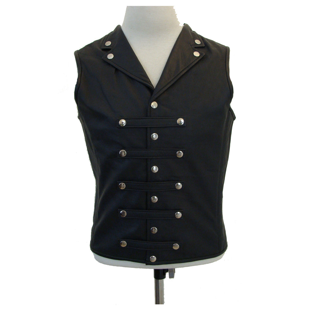 Men Steampunk Leather Biker Vest | Steel Boned Victorian Waistcoat with Button Fastening
