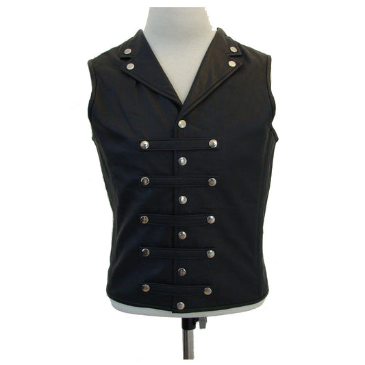 Men Steampunk Leather Biker Vest | Steel Boned Victorian Waistcoat with Button Fastening